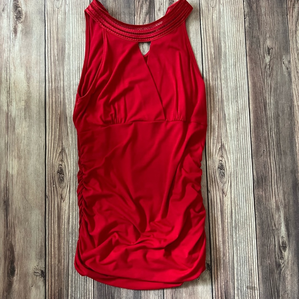 White House Black Market sleeveless top w/tie neck and cinched sides